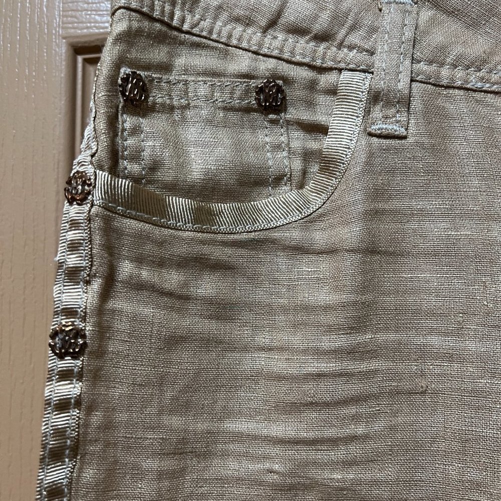 ❤️NWOT❤️ Roberto Cavalli Beige/Gold Linen Pants Vintage Made in Italy S… - Picture 8 of 16